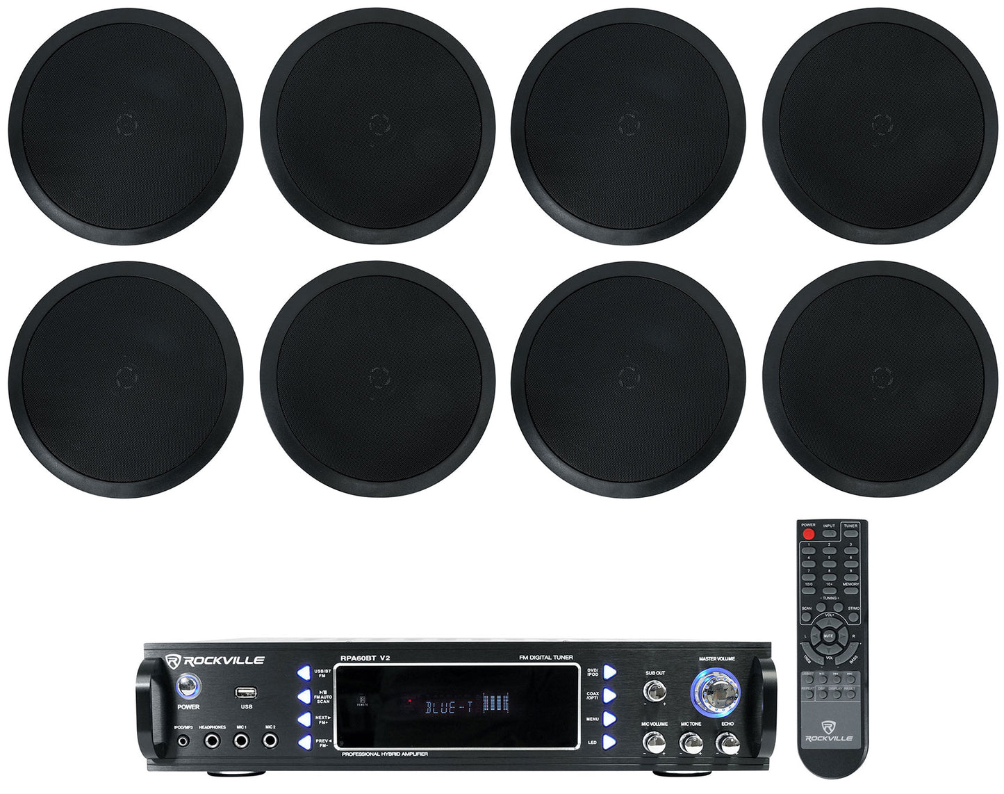 RPA60BT Receiver + HC85-16 Black 8" Speakers 4-Pair Bundle