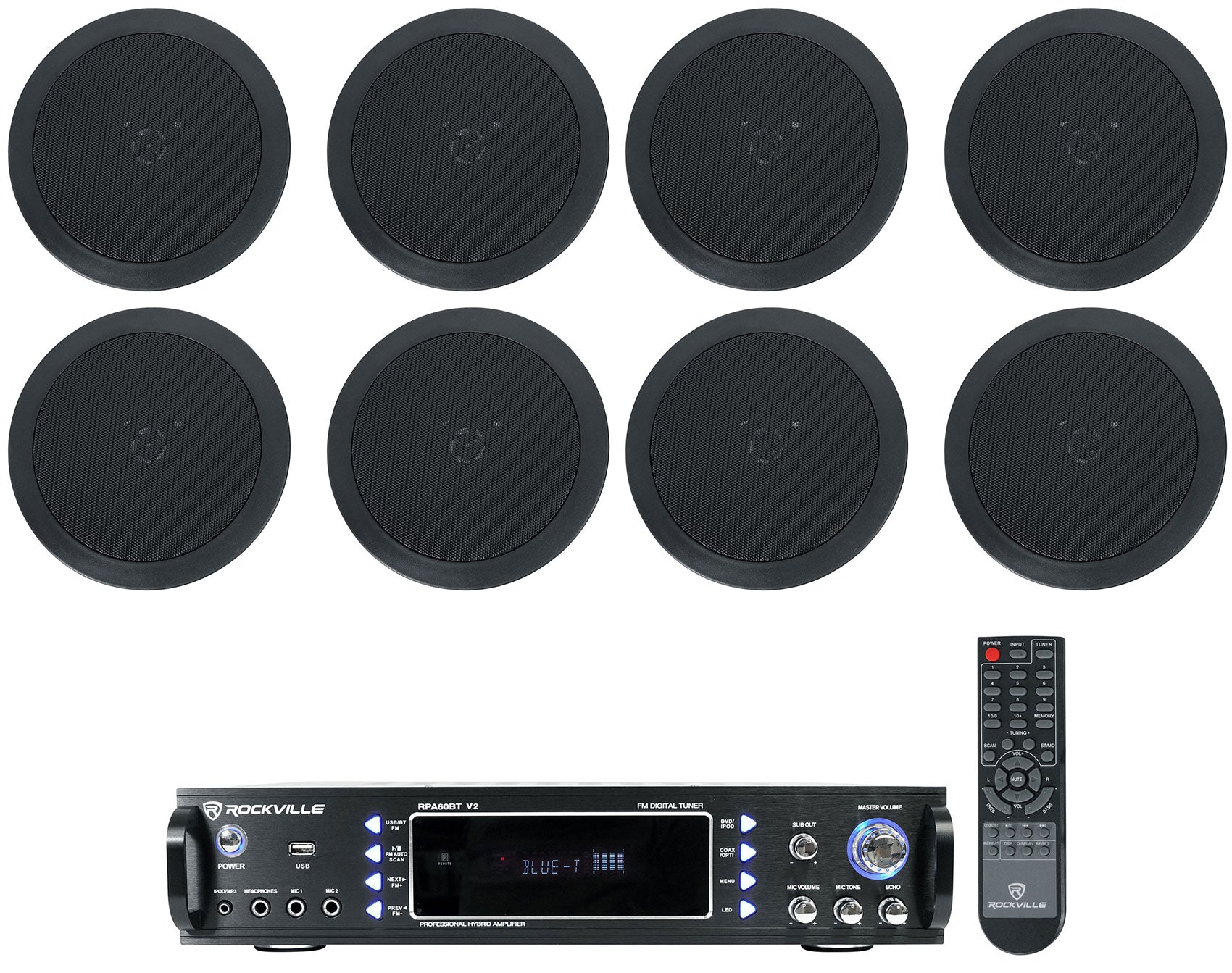 RPA60BT Receiver + HC55-16 Black 5.25" Speakers 4-Pair Bundle