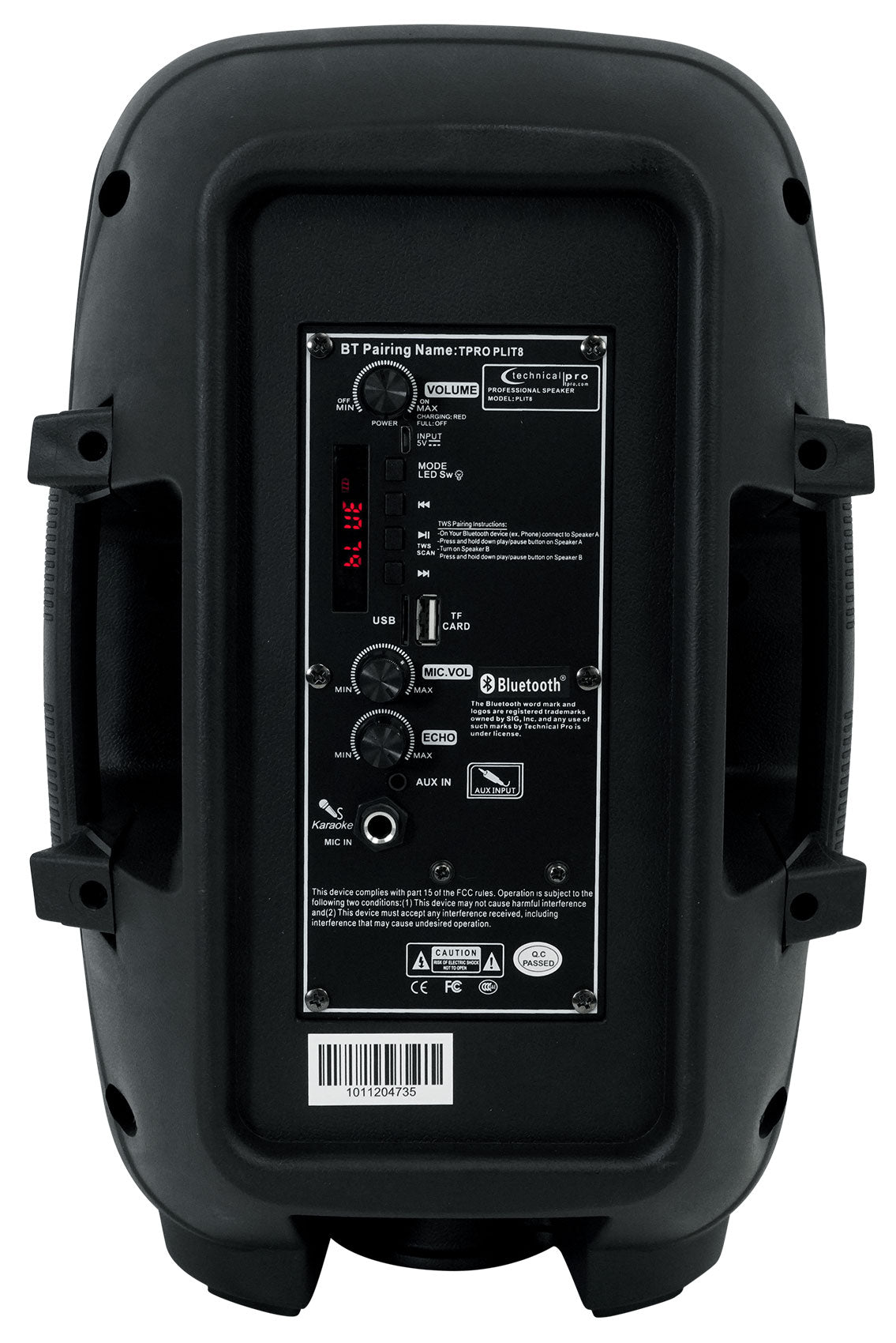 Technical Pro PLIT8 Portable 8" Bluetooth Party Speaker w/LED+Stand+Microphone