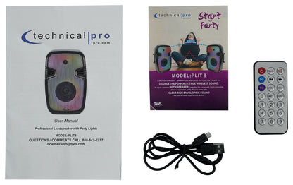 Technical Pro PLIT8 Portable 8" Bluetooth Party Speaker w/LED+Stand+Microphone