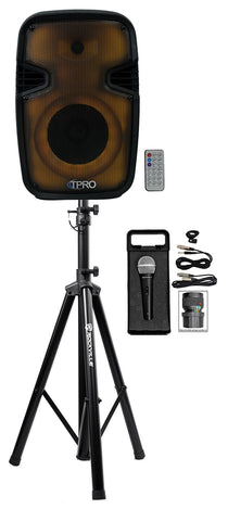 Technical Pro PLIT8 Portable 8" Bluetooth Party Speaker w/LED+Stand+Microphone