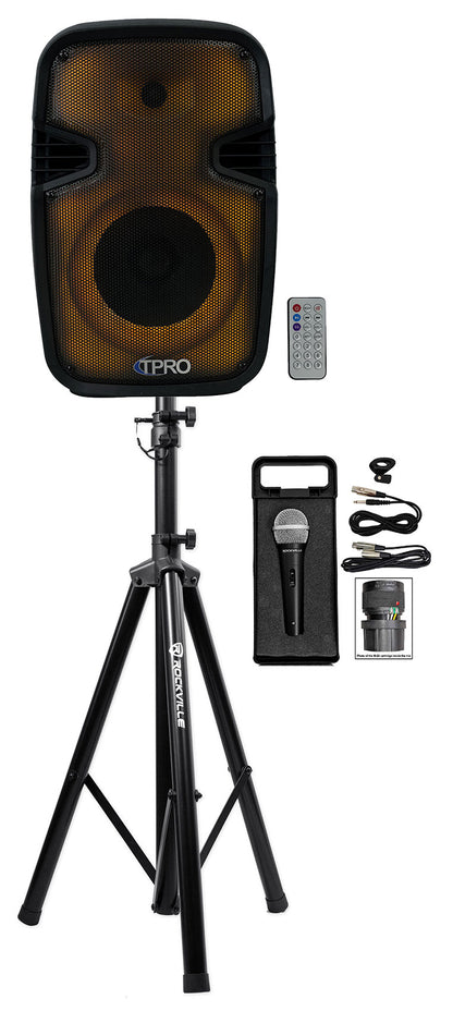 Technical Pro PLIT8 Portable 8" Bluetooth Party Speaker w/LED+Stand+Microphone