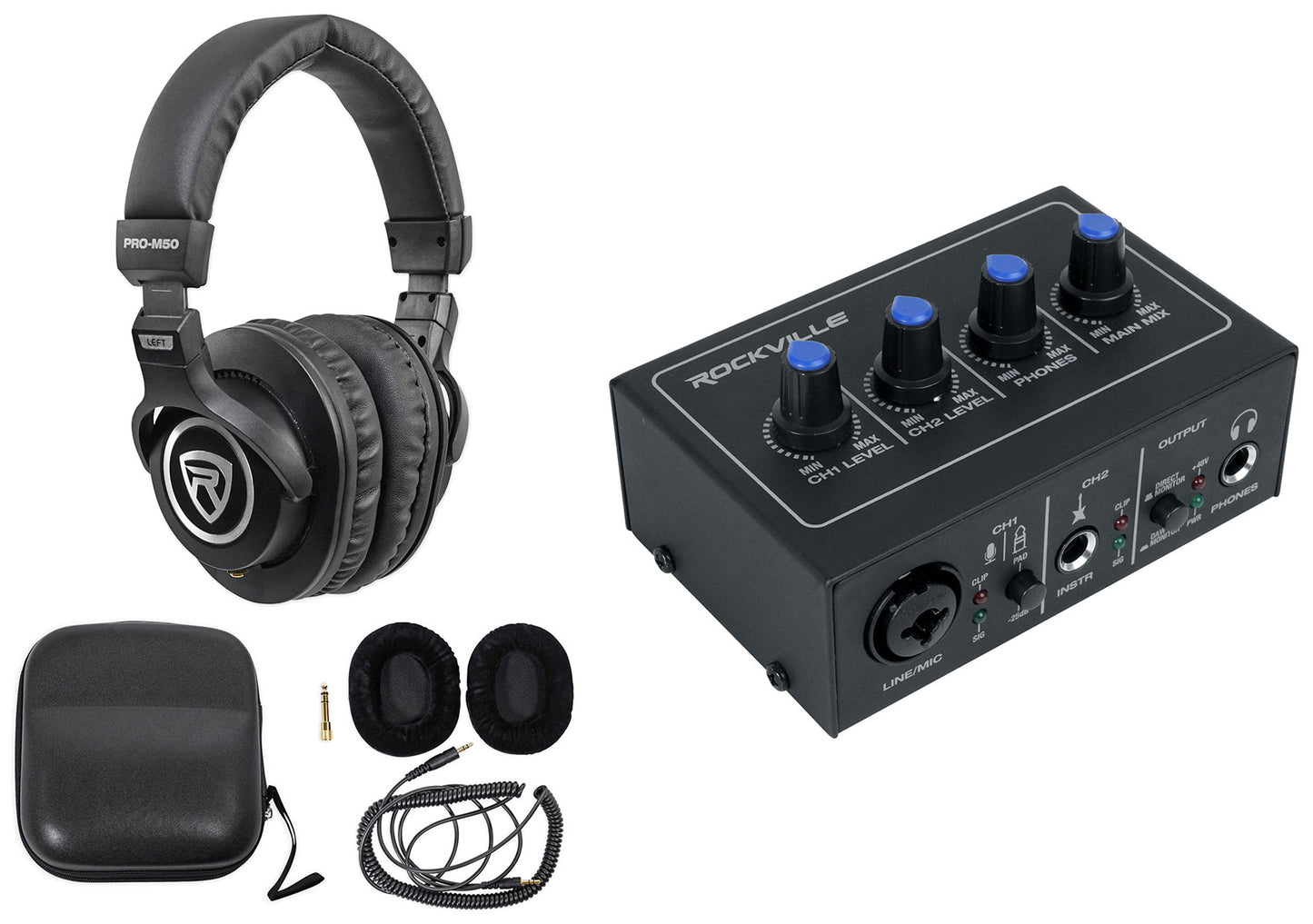 ROCK-U Mini Interface + PRO-M50 Studio Headphones Bundle