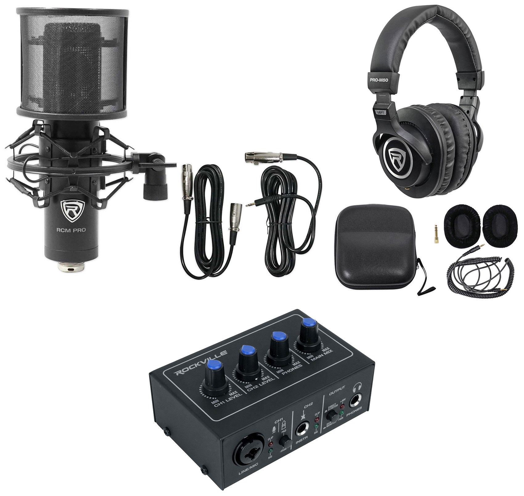 ROCK-U Mini Interface + RCM PRO Mic + PRO-M50 Headphones Bundle