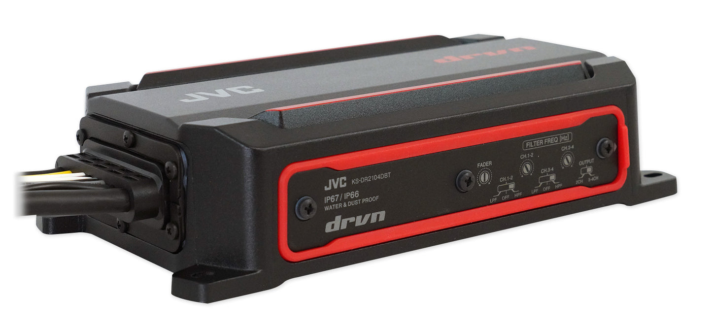 JVC KS-DR2104DBT 600w 4-Channel ATV/UTV Amplifier+4) Rockville 6.5" LED Speakers