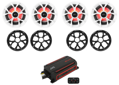 JVC KS-DR2104DBT 600w 4-Channel ATV/UTV Amplifier+4) Rockville 6.5" LED Speakers