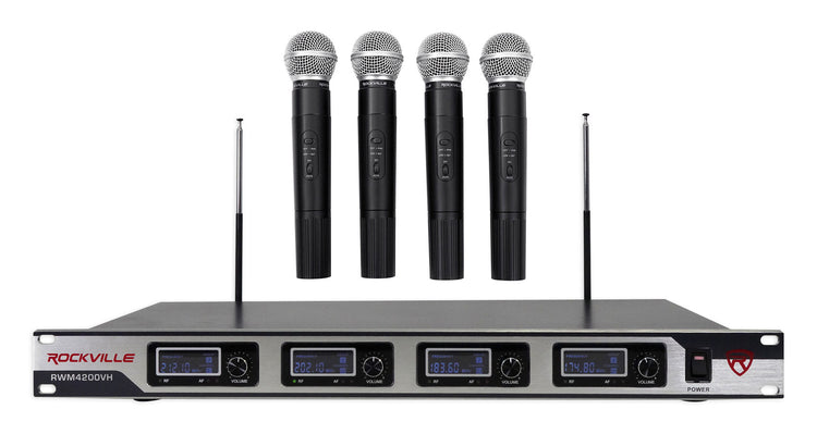 Rockville RWM4200VH Quad Channel Wireless Microphone System on White