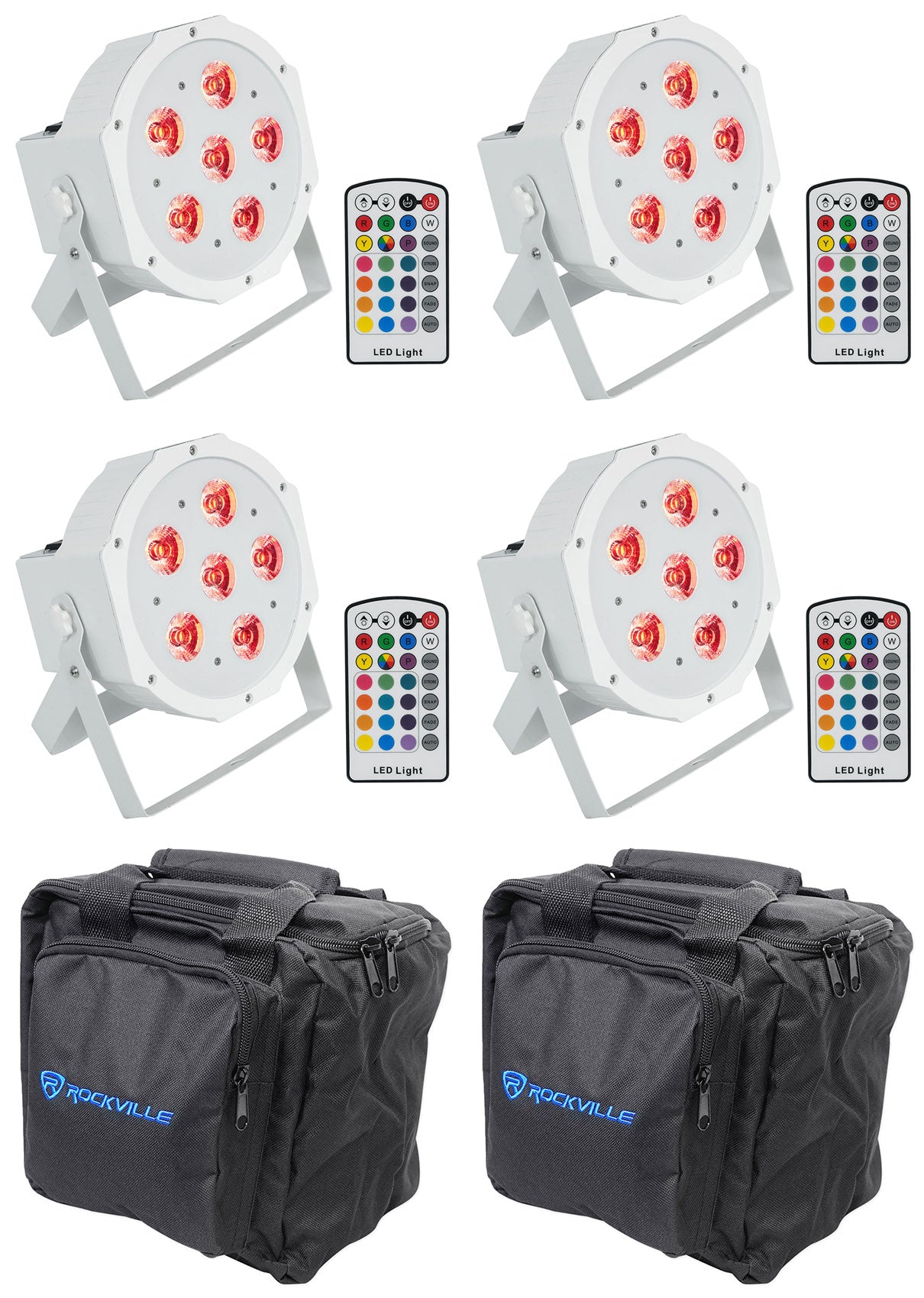 Battery Par 6RF White 4-Pack + RLB90 Lighting Bags Bundle