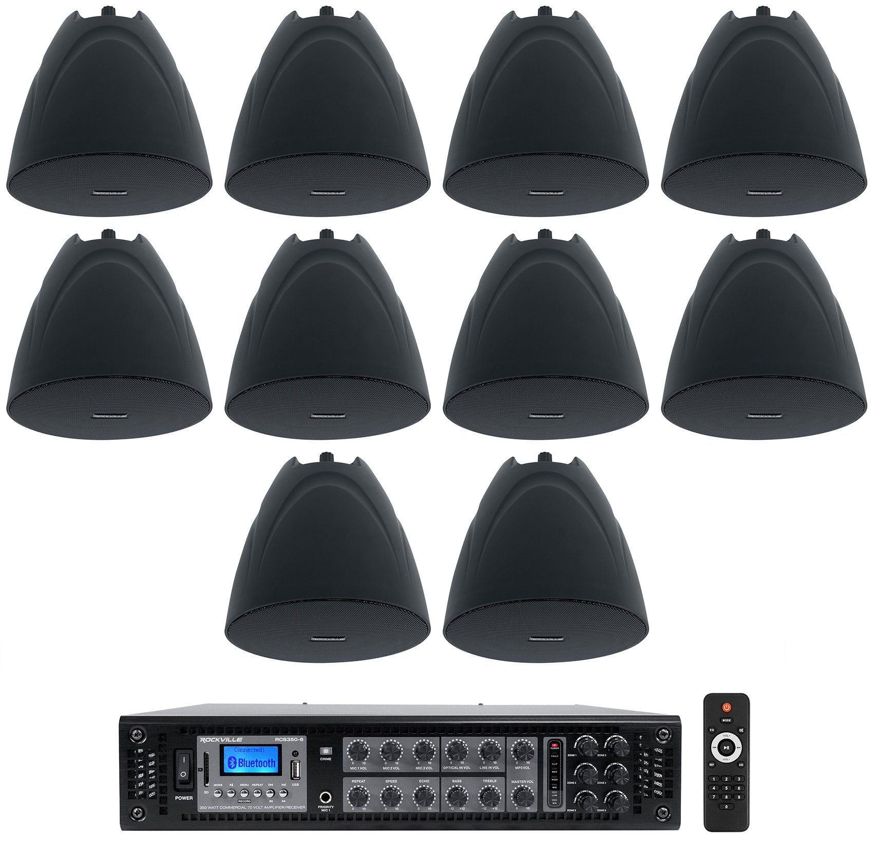 PEN-525T Black 10-Pack + RCS350-6 6-Zone 350W Amp Bundle