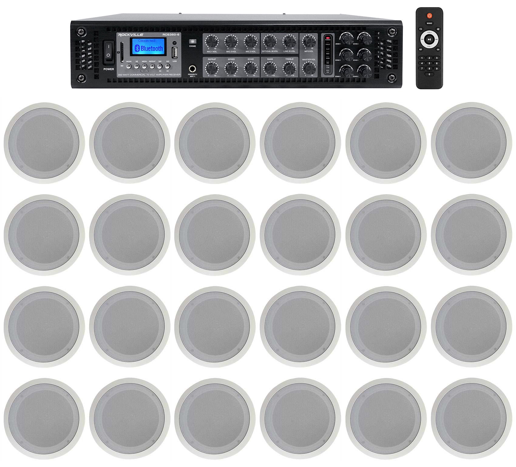 CC80T White 24-Pack + RCS350-6 6-Zone 350W Amp Bundle