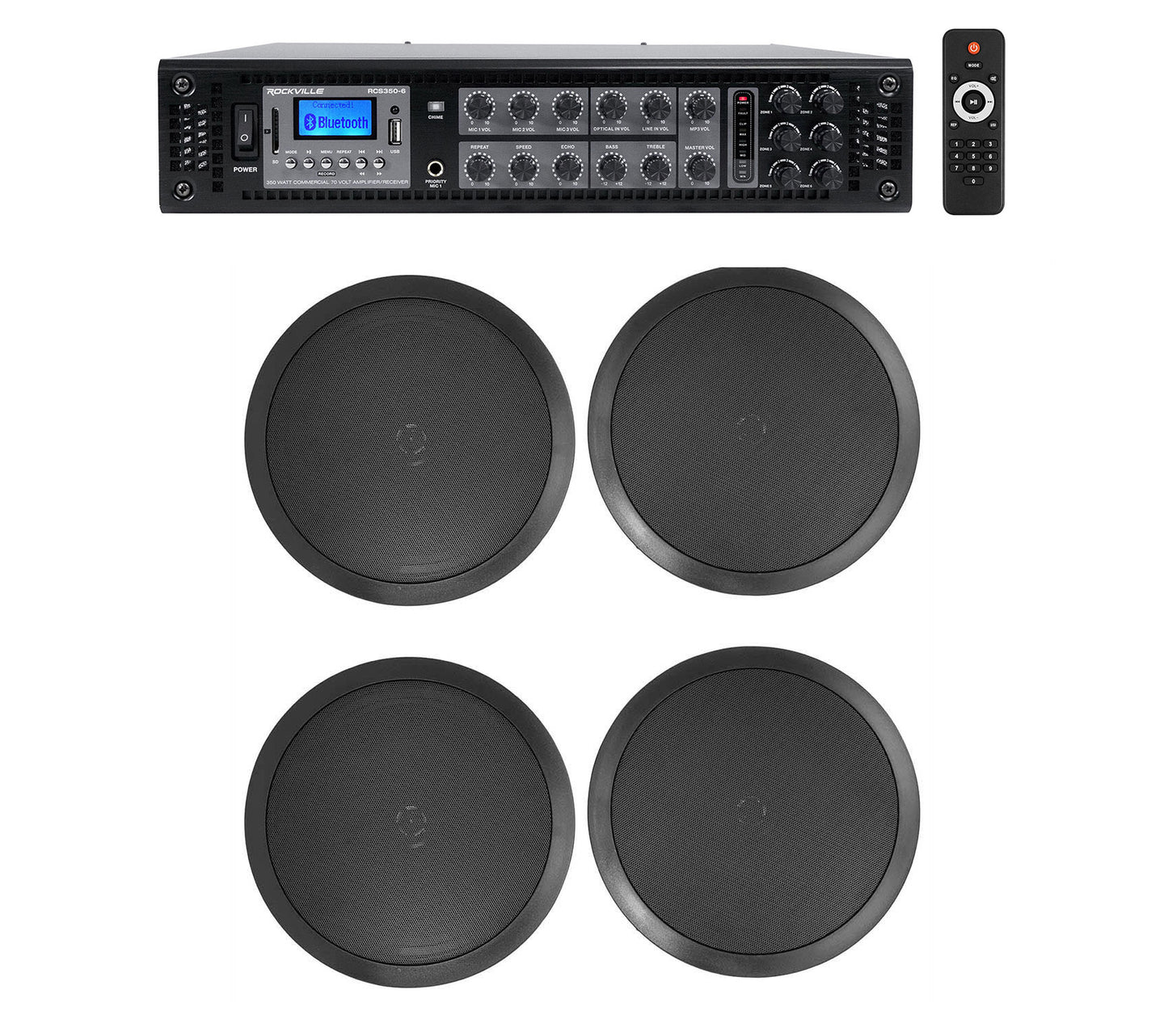 CC80T Black 4-Pack + RCS350-6 6-Zone 350W Amp Bundle