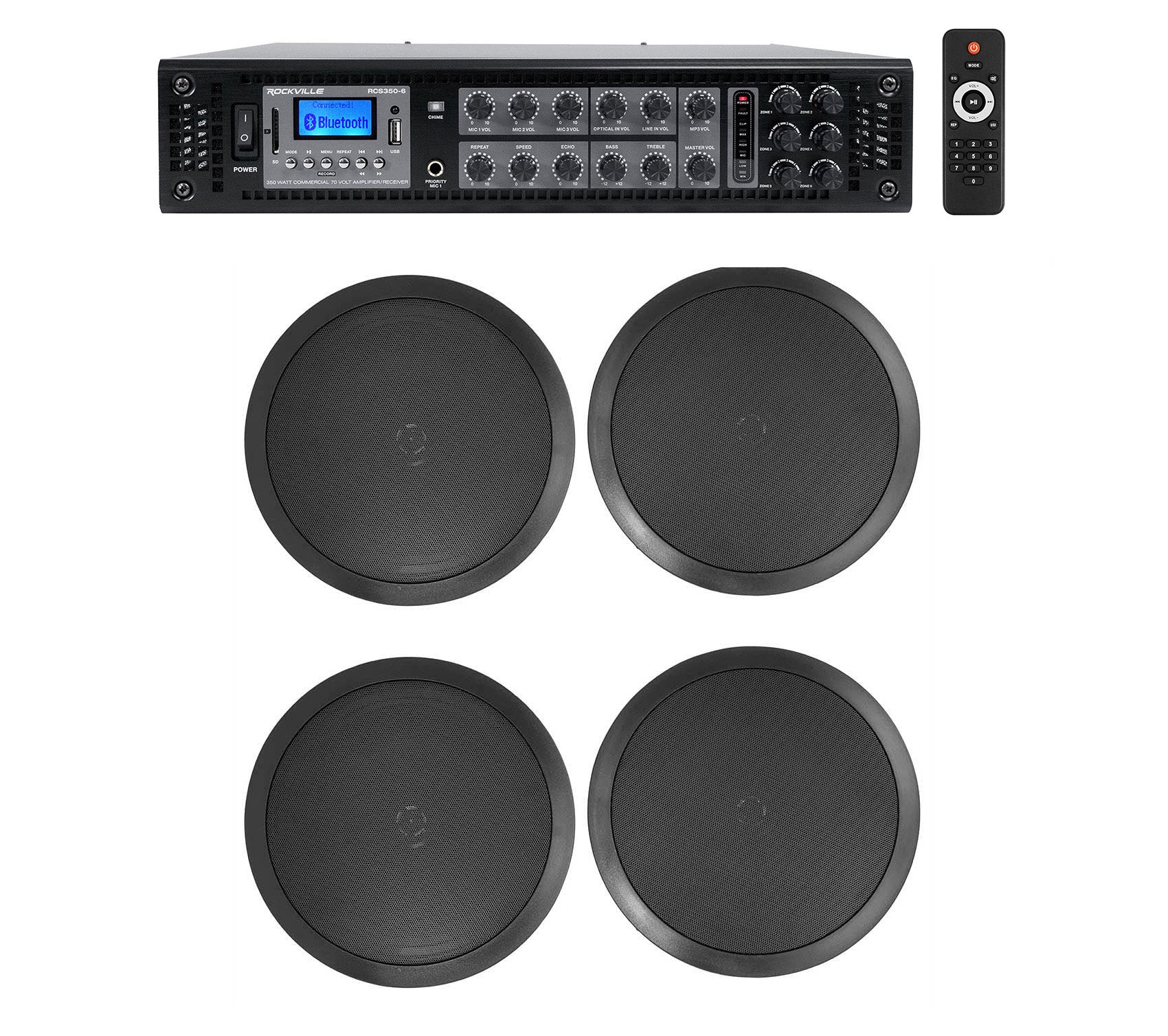 CC80T Black 4-Pack + RCS350-6 6-Zone 350W Amp Bundle