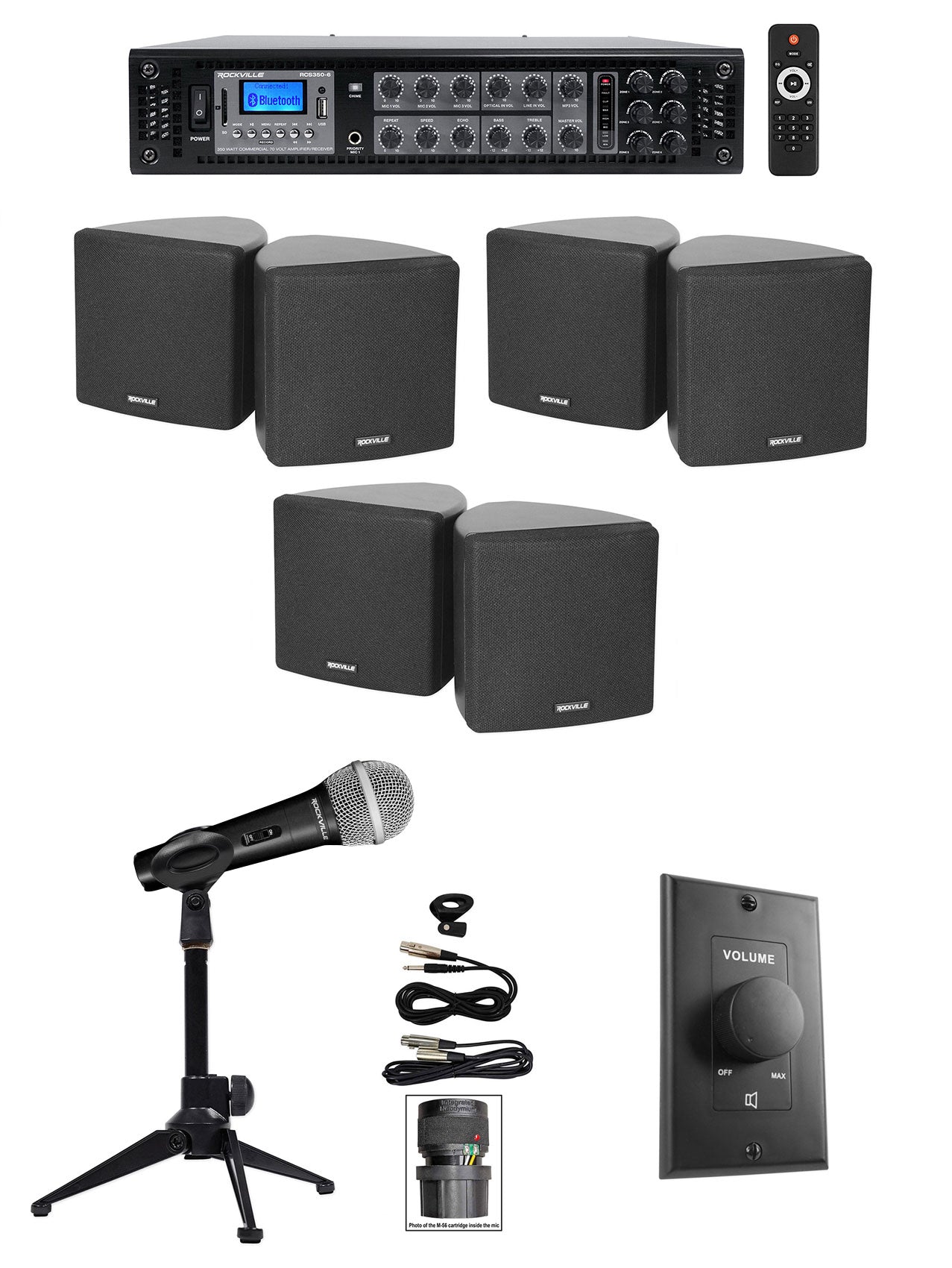 RCS350‑6 + Cube 70V Black 6-Pack + Mic & Controller Bundle
