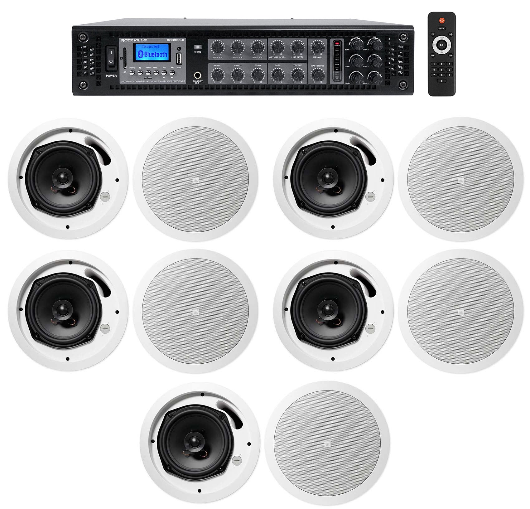 RCS350-6 6-Zone 350W Amp + JBL Control 16C/T White 10-Pack Bundle