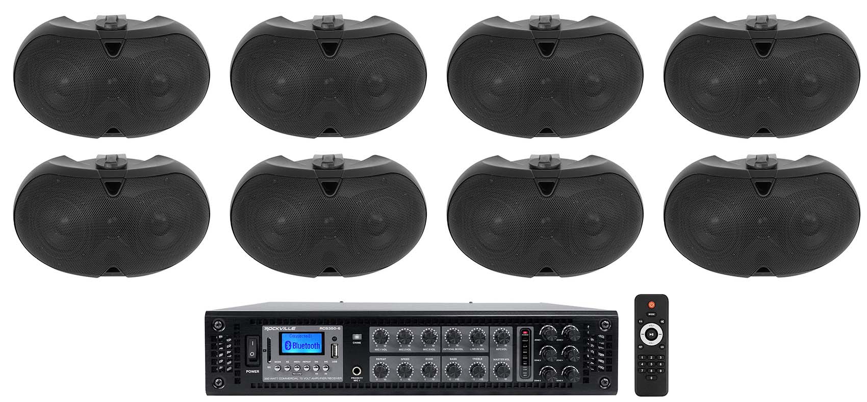 D4-70 Black 8-Pack + RCS350-6 6‑Zone Amplifier Bundle