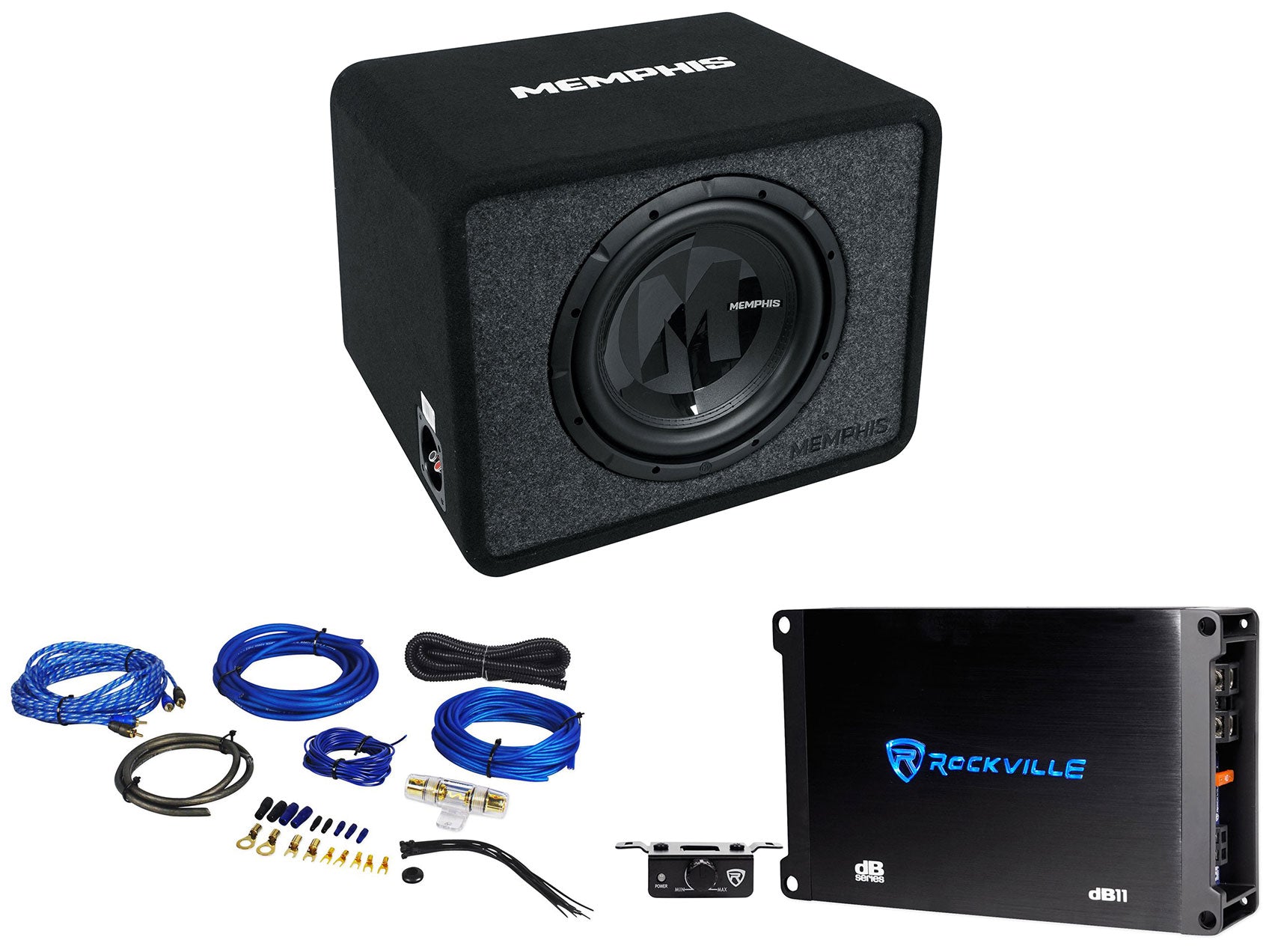 Memphis Audio PRXE12S2 600w 12" Subwoofer+Sub Box Enclosure+Amplifier+Amp Kit
