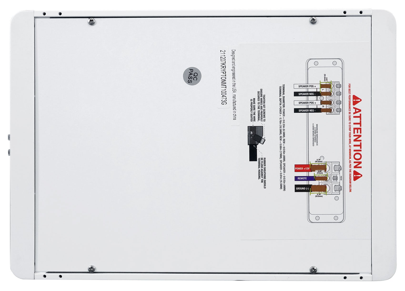 KRYPTON MT1 Marine Amplifier + 4 AWG Kit Bundle