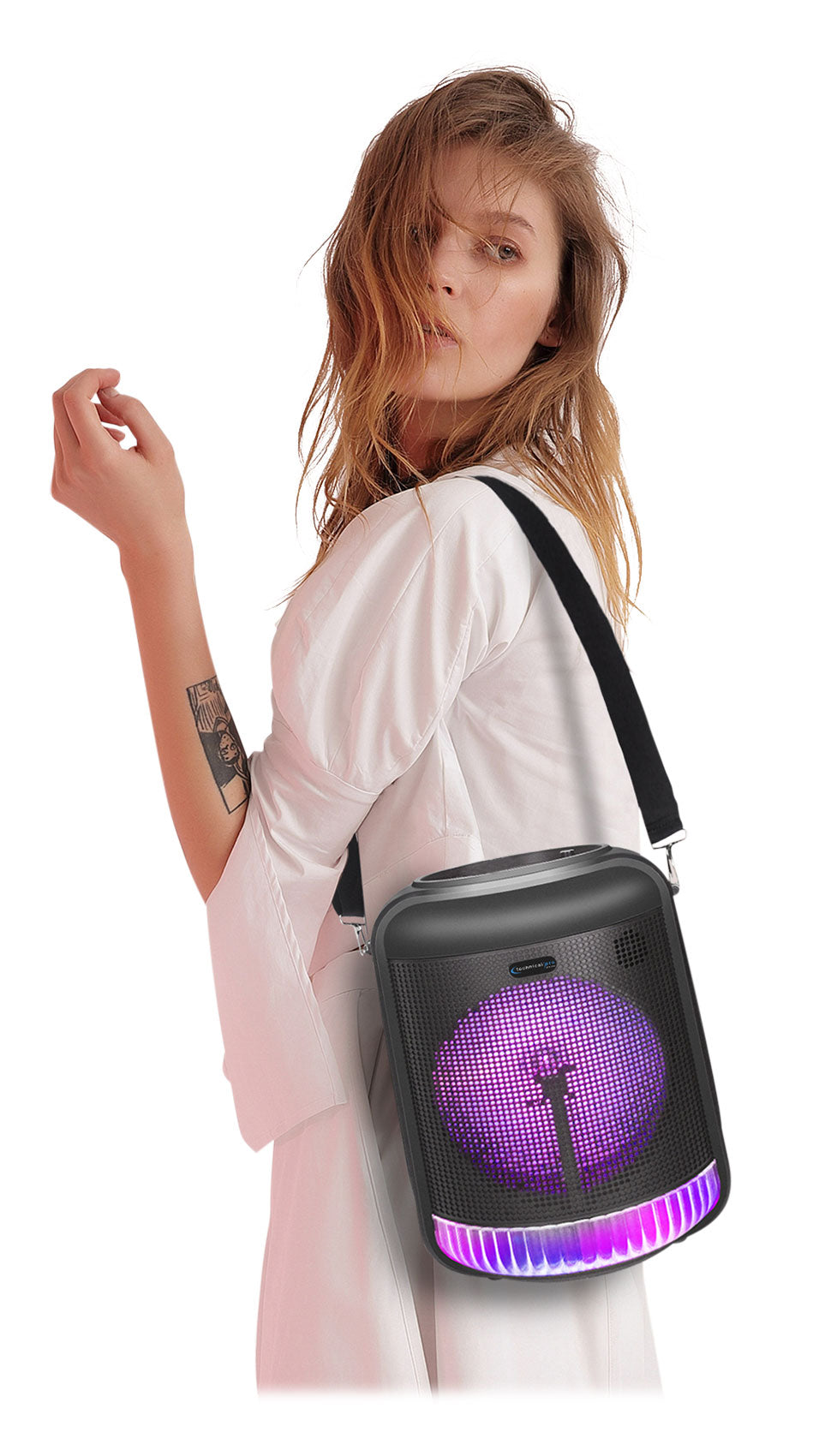 Technical Pro LIT8 Portable Bluetooth Karaoke Machine System w LED+Tablet Stand