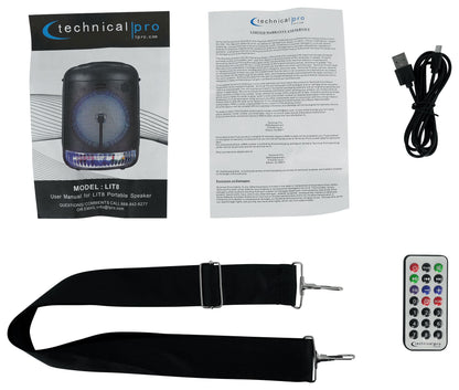 Technical Pro LIT8 Portable Bluetooth Karaoke Machine System w LED+Tablet Stand