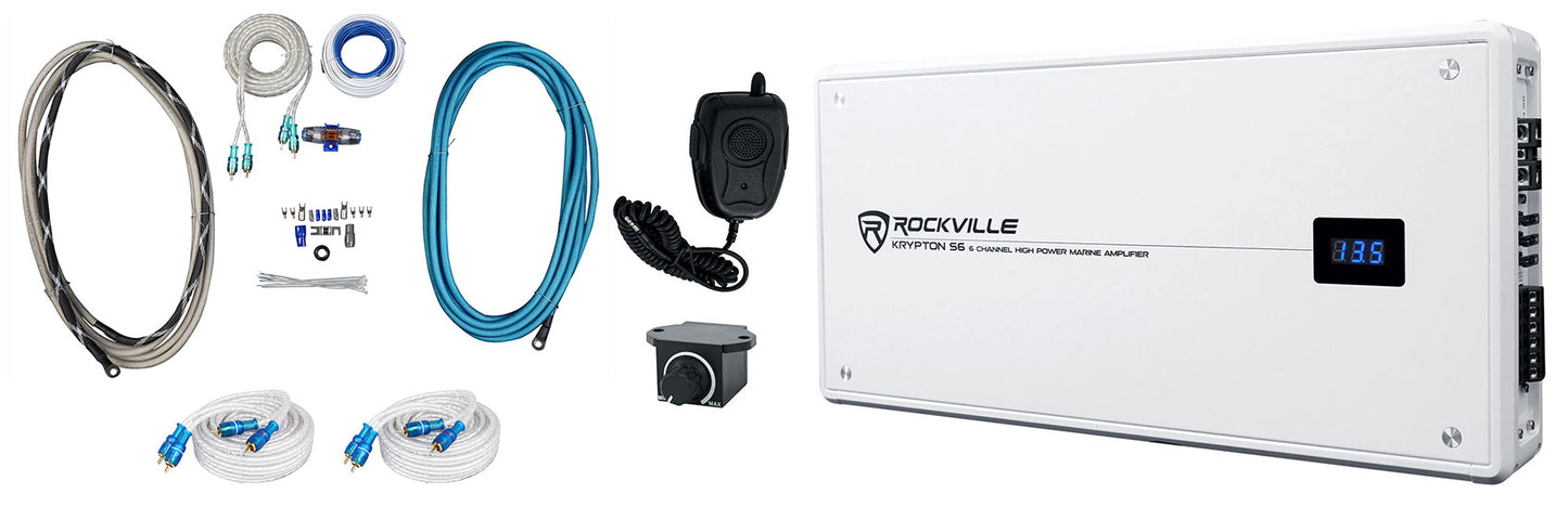 KRYPTON S6 Marine Amplifier + 4 AWG Kit + (2) 25' Marine RCA Bundle