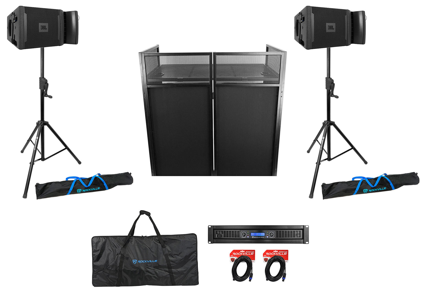 JBL DJ Package w/(2) VRX928LA 8" 400 Watt Array Speakers+Stands+Amplifier and Facade