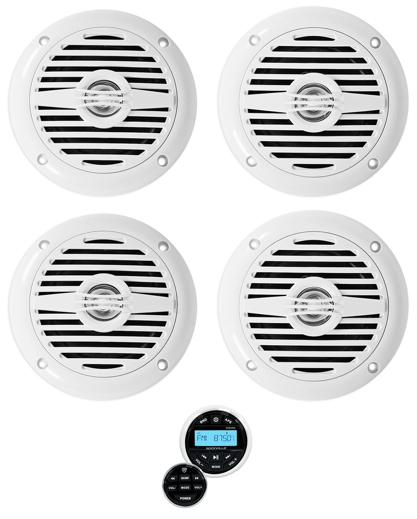 MS40W White 4" Marine Speakers 2-Pack + RGHR2 Gauge Receiver Bundle