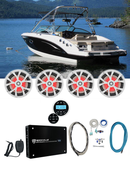 RKL80MW White 8" Marine Speakers 2-Pack + RGHR2 Receiver Bundle