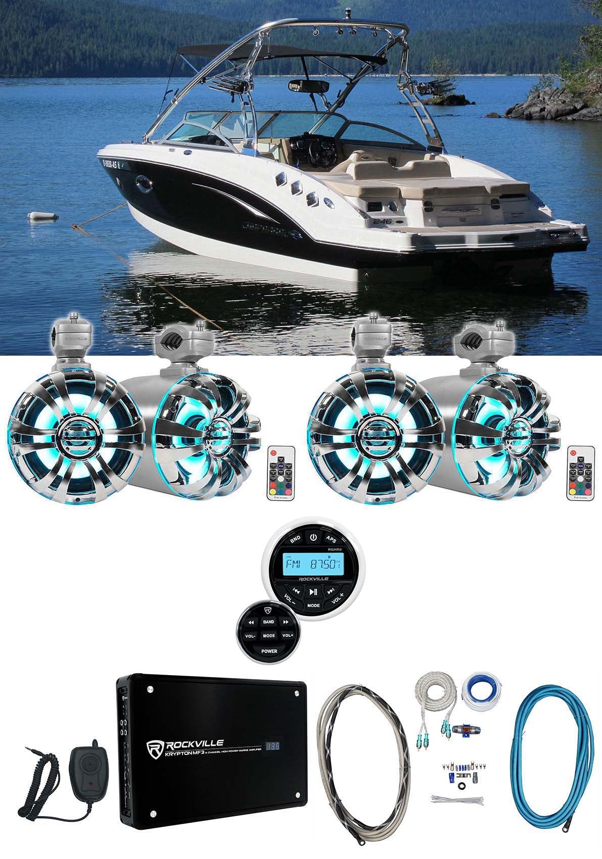 WB65KLED Stainless 6.5" LED Wakeboard Speakers 2-Pack + RGHR2 Receiver Bundle