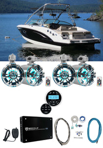WB65KLED Stainless 6.5" LED Wakeboard Speakers 2-Pack + RGHR2 Receiver Bundle