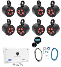 RKL65MBW 6.5" LED Marine Speakers 8-Pack + MAC65B Tower Pods Bundle