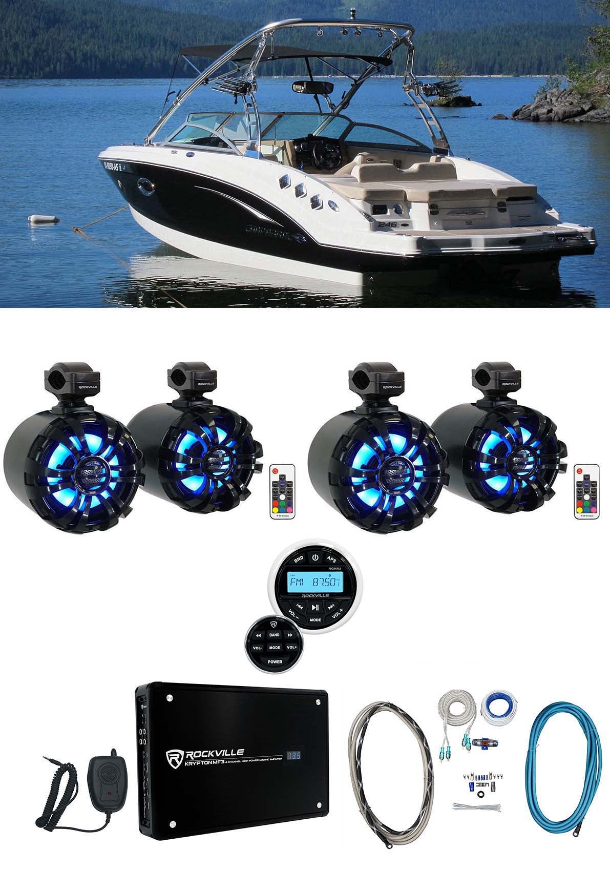 WB65KLED Black 6.5" LED Wakeboard Speakers 2-Pack + RGHR2 Receiver Bundle