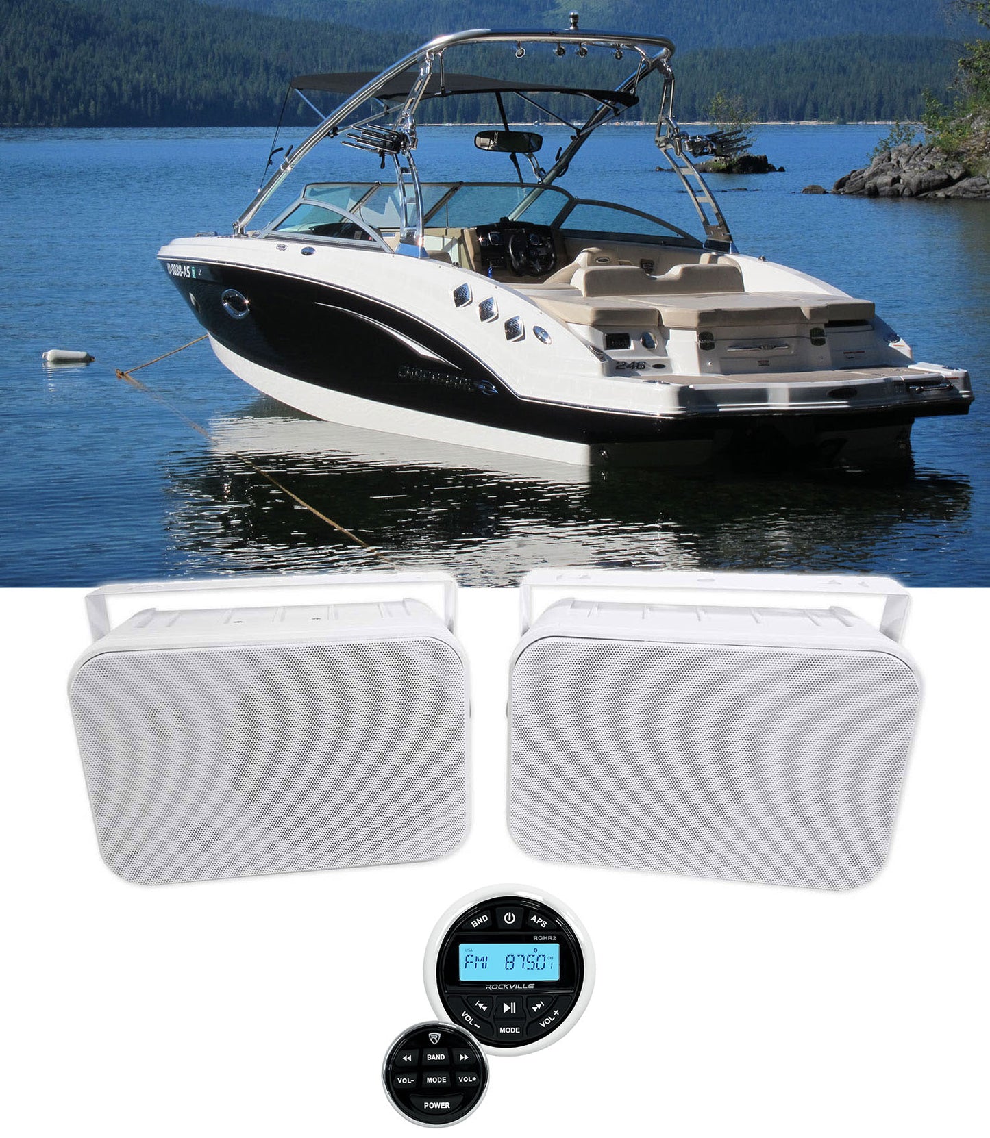 Rockville HP65S White + RGHR2 Marine Receiver Bundle