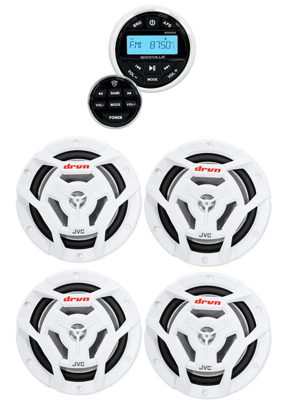 4 Zone Marine Receiver + 6.5" White Coaxials 4-Pack Bundle