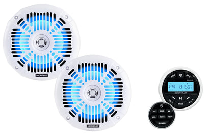 Memphis 6.5" LED White 2-Pack + Marine Gauge Receiver Bundle