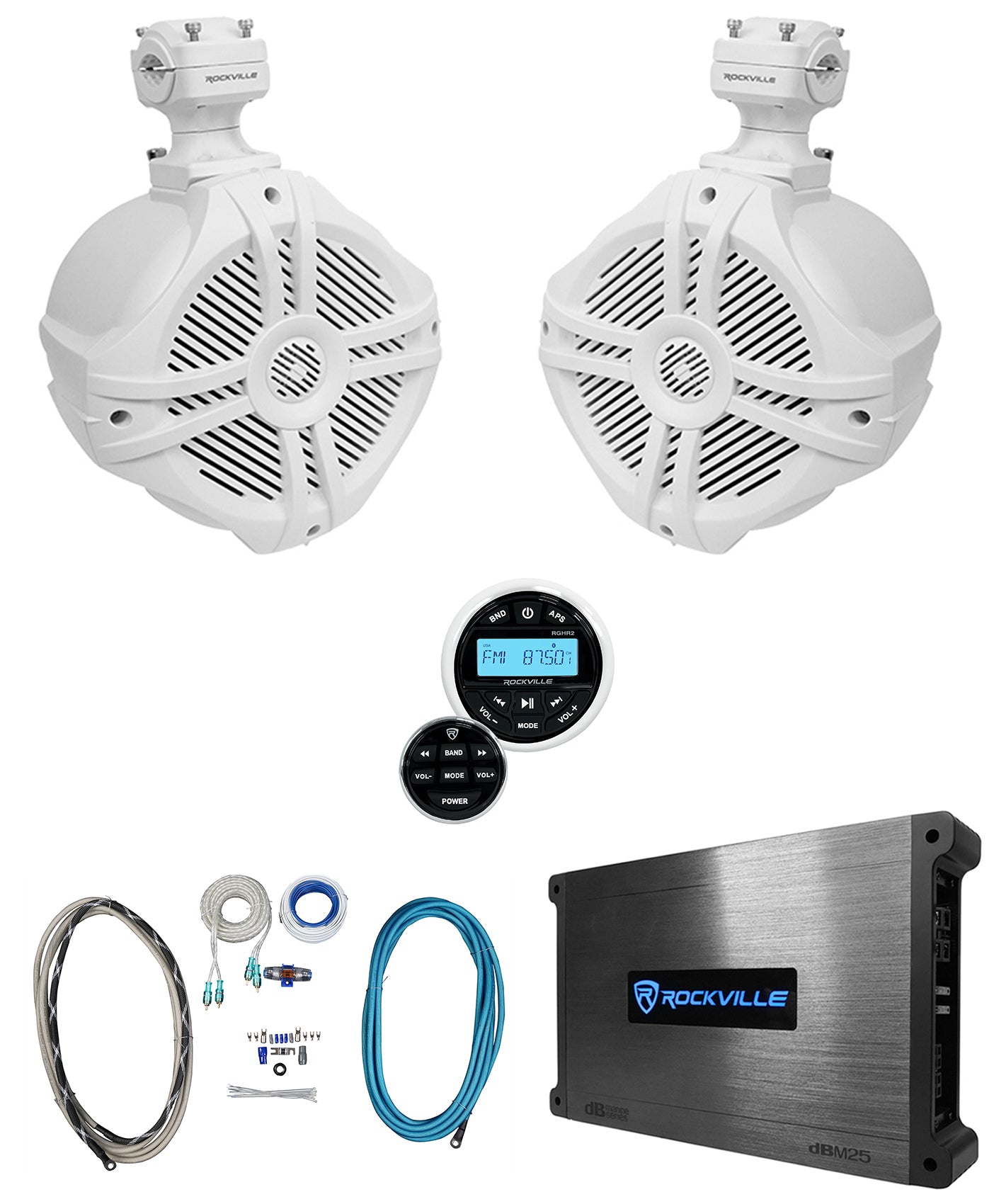 RWB70W White 6.5" 2-Pack + RGHR2 Receiver Bundle