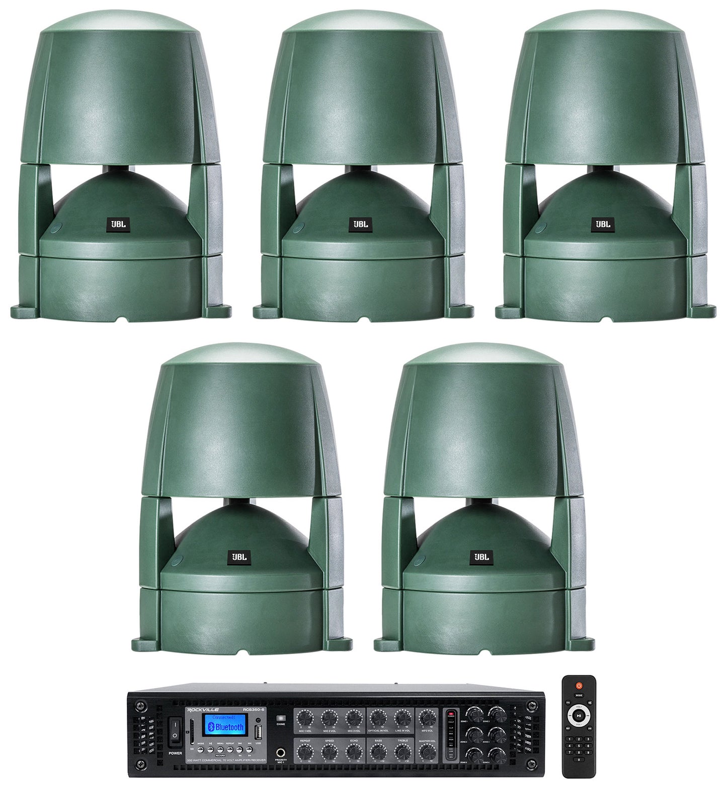 RCS350-6 6-Zone 350W Amp + Control 88M Green 5-Pack Bundle