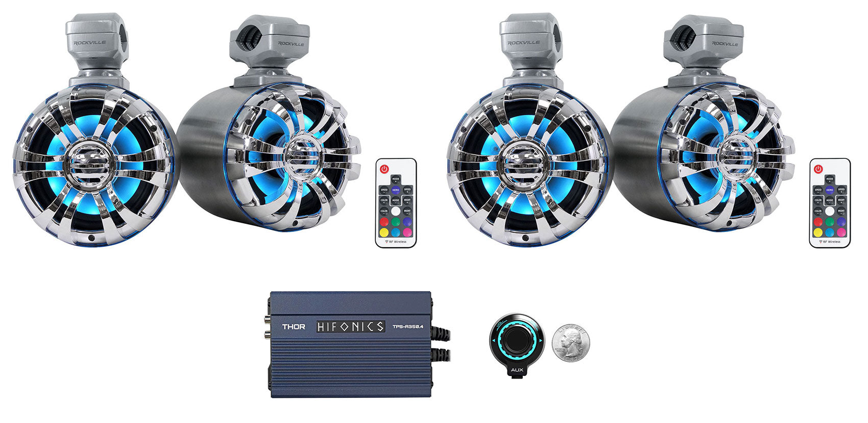 WB50KLS Silver 2-Pack + Hifonics TPS-A350.4 Bluetooth Controller Bundle