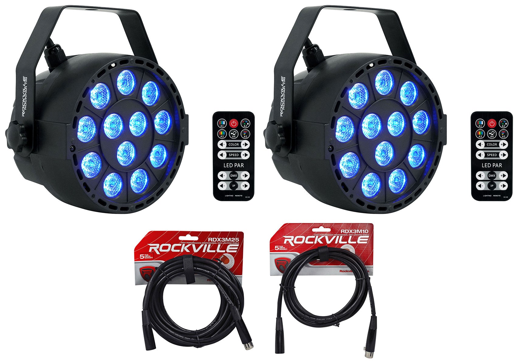 RockPAR TRI Black 2-Pack + DMX Cables Bundle