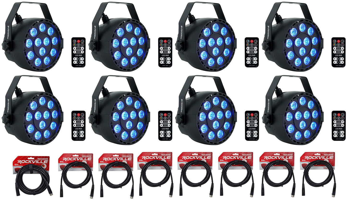 RockPAR TRI Black 8-Pack + DMX Cables Bundle