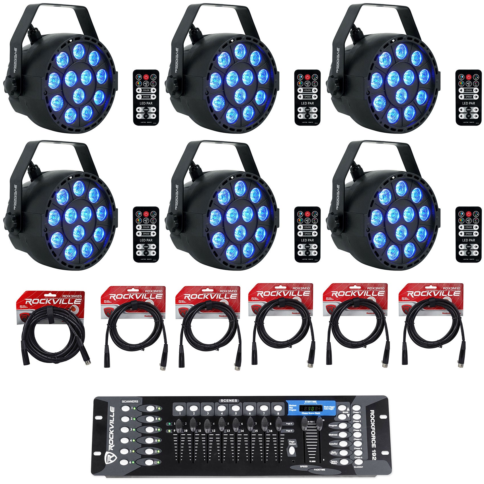 RockPAR TRI Black 6-Pack + ROCKFORCE 192 Controller Bundle
