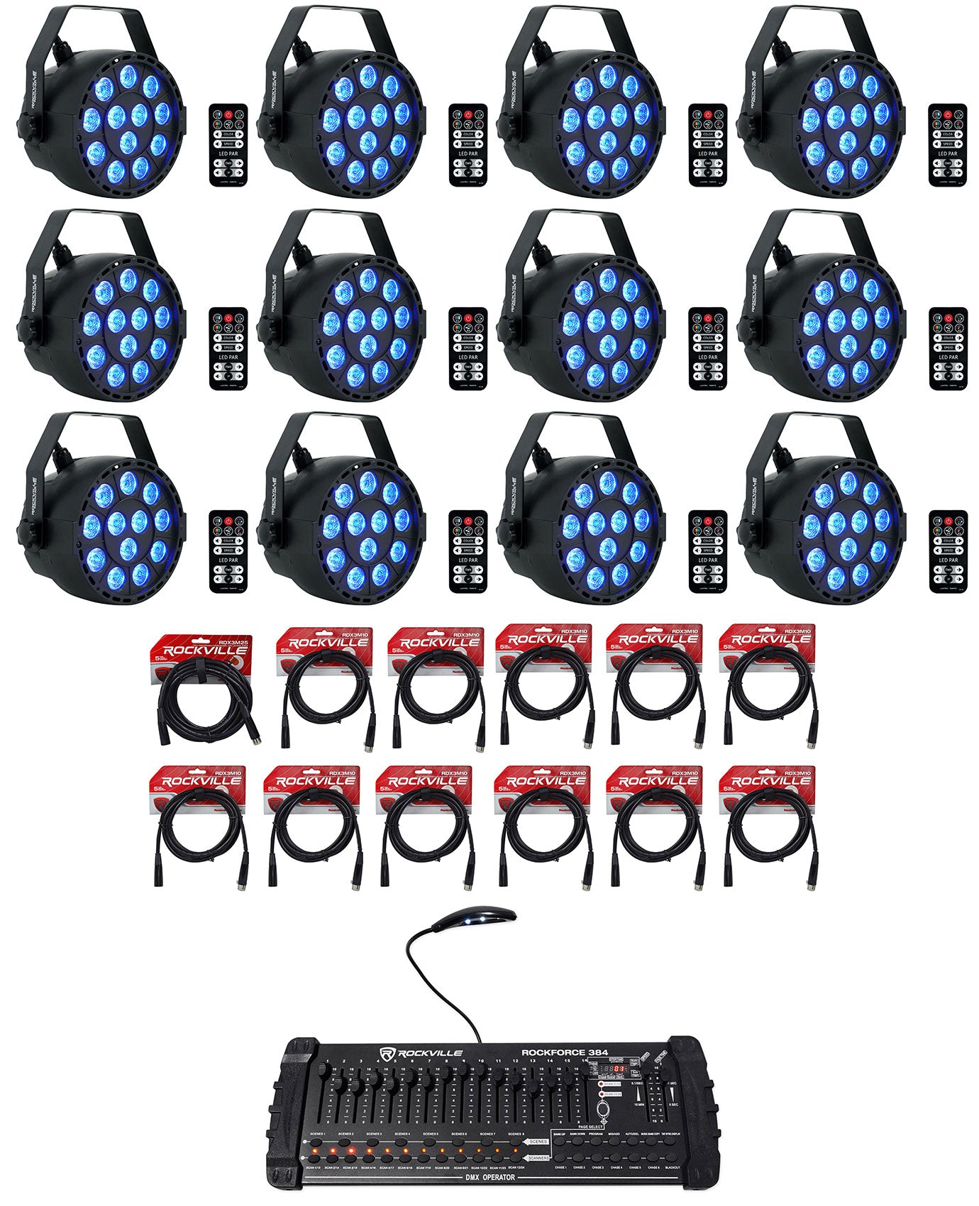 RockPAR TRI Black 12-Pack + ROCKFORCE 384 Controller Bundle