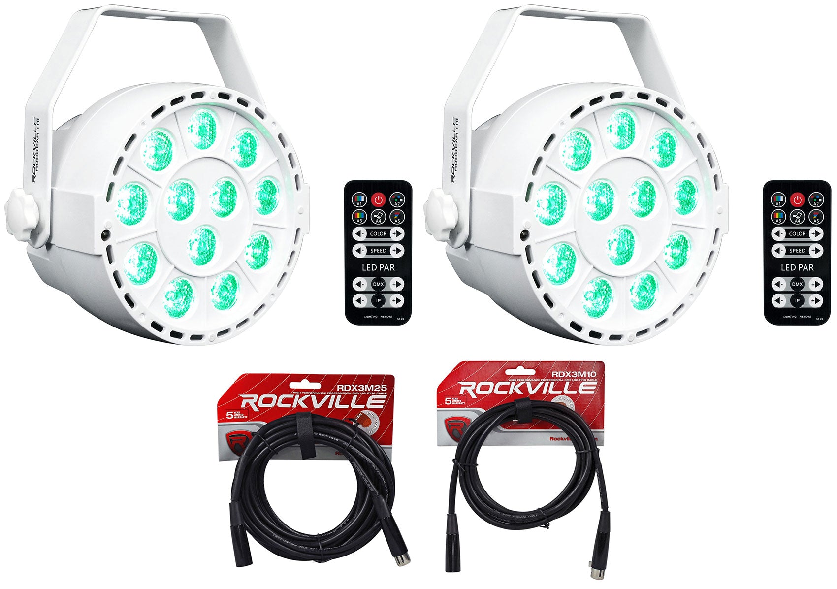 RockPAR TRI White 2-Pack + DMX Cables Bundle