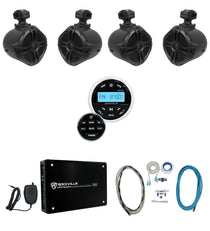 4 Zone Marine Receiver + 6.5" Black Towers 4-Pack + 4-Ch Amp Bundle