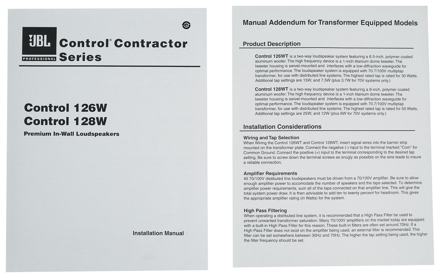 JBL Control 126WT 8-Pack + RCS350-6 Amplifier Bundle