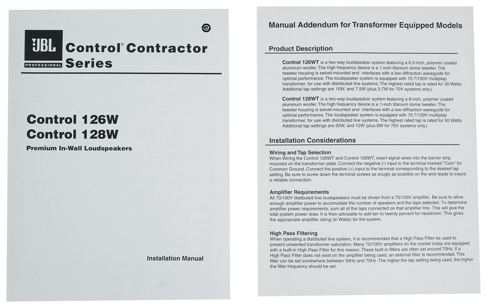 JBL Control 126WT 8-Pack + RCS350-6 Amplifier Bundle