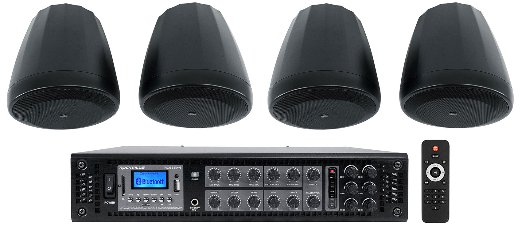 Control 67P/T Black 4-Pack + RCS350-6 6-Zone 350W Amp Bundle