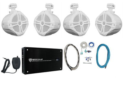 RWB90W White 8" Wakeboard Tower Speakers 2-Pack + KRYPTON MF4 Amplifier Bundle
