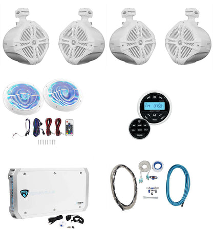 RWB80W White 4-Pack + LED 8" 2-Pack + Receiver + 6-Channel Amp Bundle
