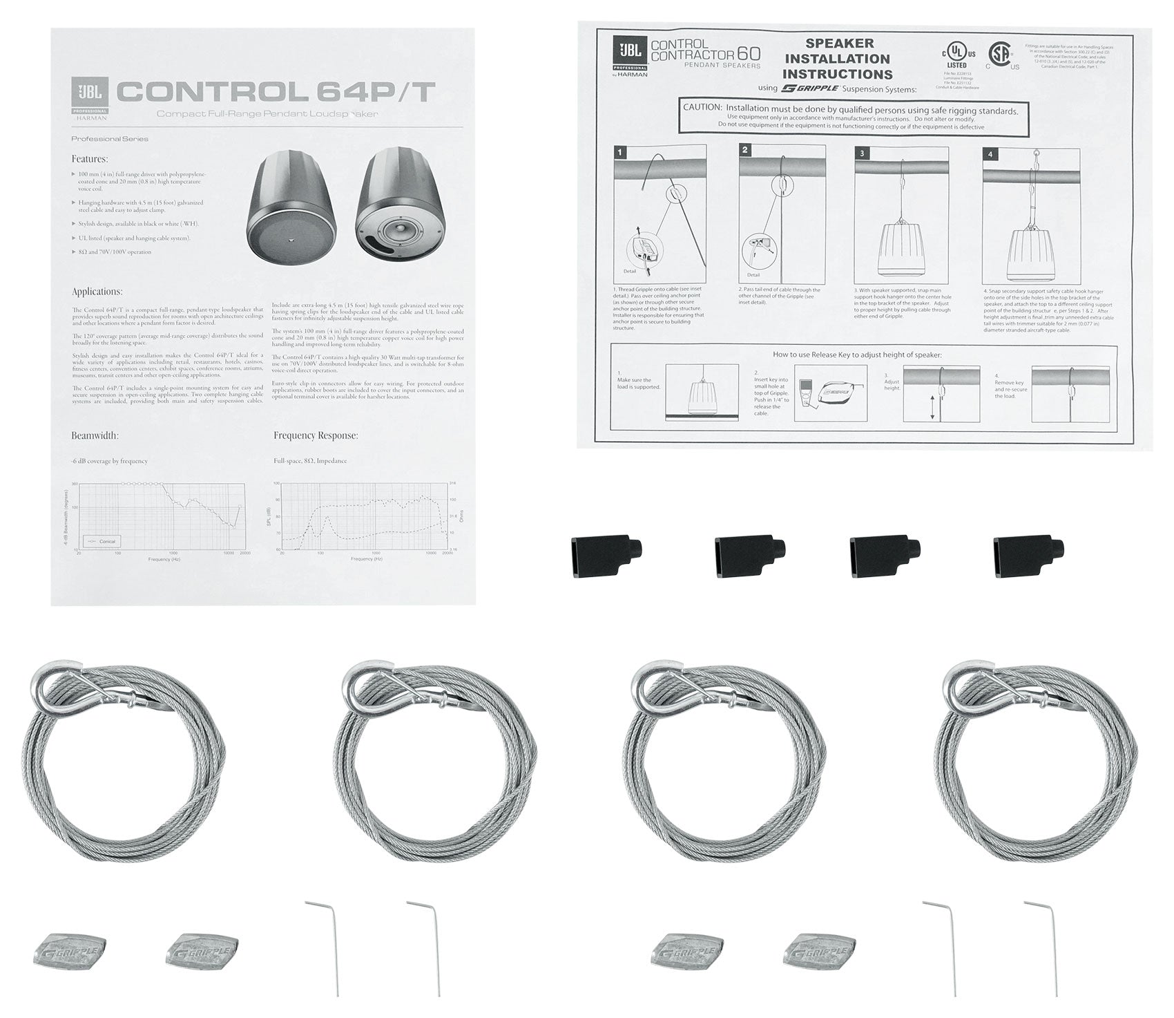 JBL Control 64P/T Black 4-Pack + RCS180-6 6-Zone 180W Amp Bundle