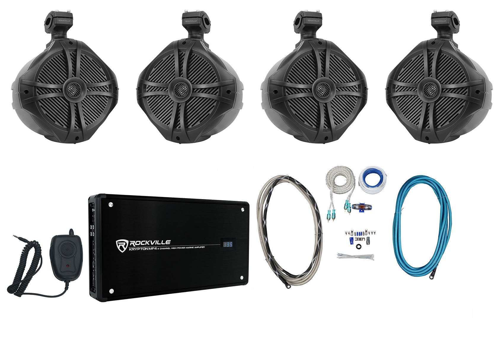 RWB90B 8" Wakeboard Tower Speakers 2-Pack + KRYPTON MF4 Amplifier Bundle